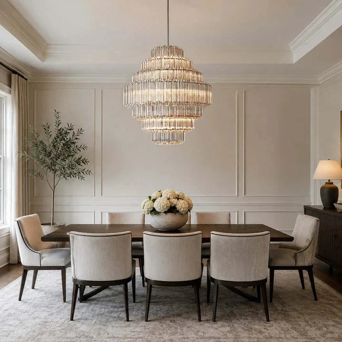 Modern Fluted Tiered Chandelier in clear crystal glass for Dining Room by AUVIELIGHT