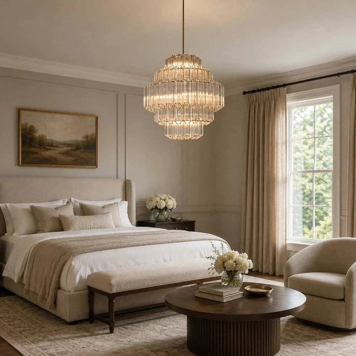 Modern Fluted Tiered Chandelier in clear crystal glass for Dining Room by AUVIELIGHT