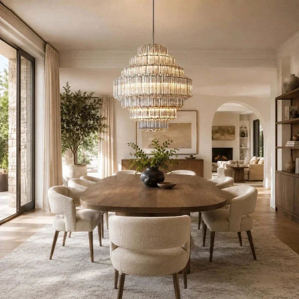 Modern Fluted Tiered Chandelier in clear crystal glass for Dining Room by AUVIELIGHT