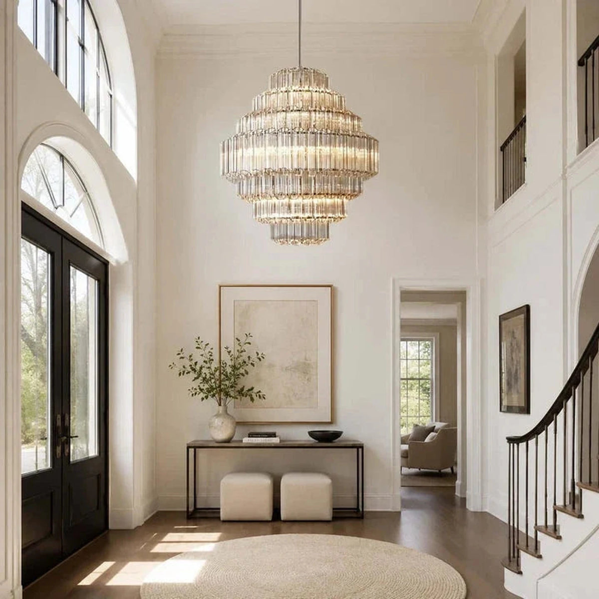 Modern Fluted Tiered Chandelier in clear crystal glass for Dining Room by AUVIELIGHT