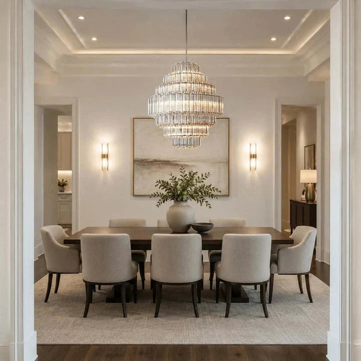 Modern Fluted Tiered Chandelier in clear crystal glass for Dining Room by AUVIELIGHT