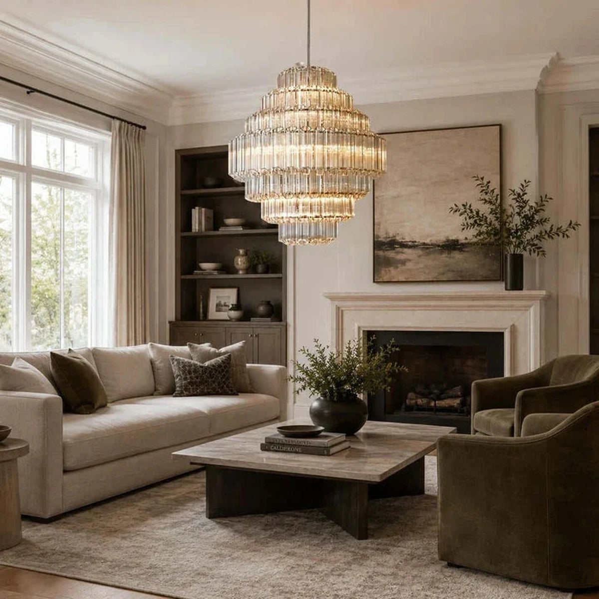 Modern Fluted Tiered Chandelier in clear crystal glass for Dining Room by AUVIELIGHT