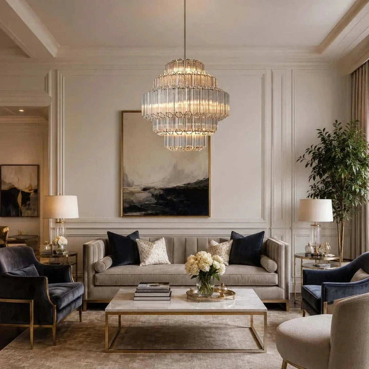 Modern Fluted Tiered Chandelier in clear crystal glass for Dining Room by AUVIELIGHT
