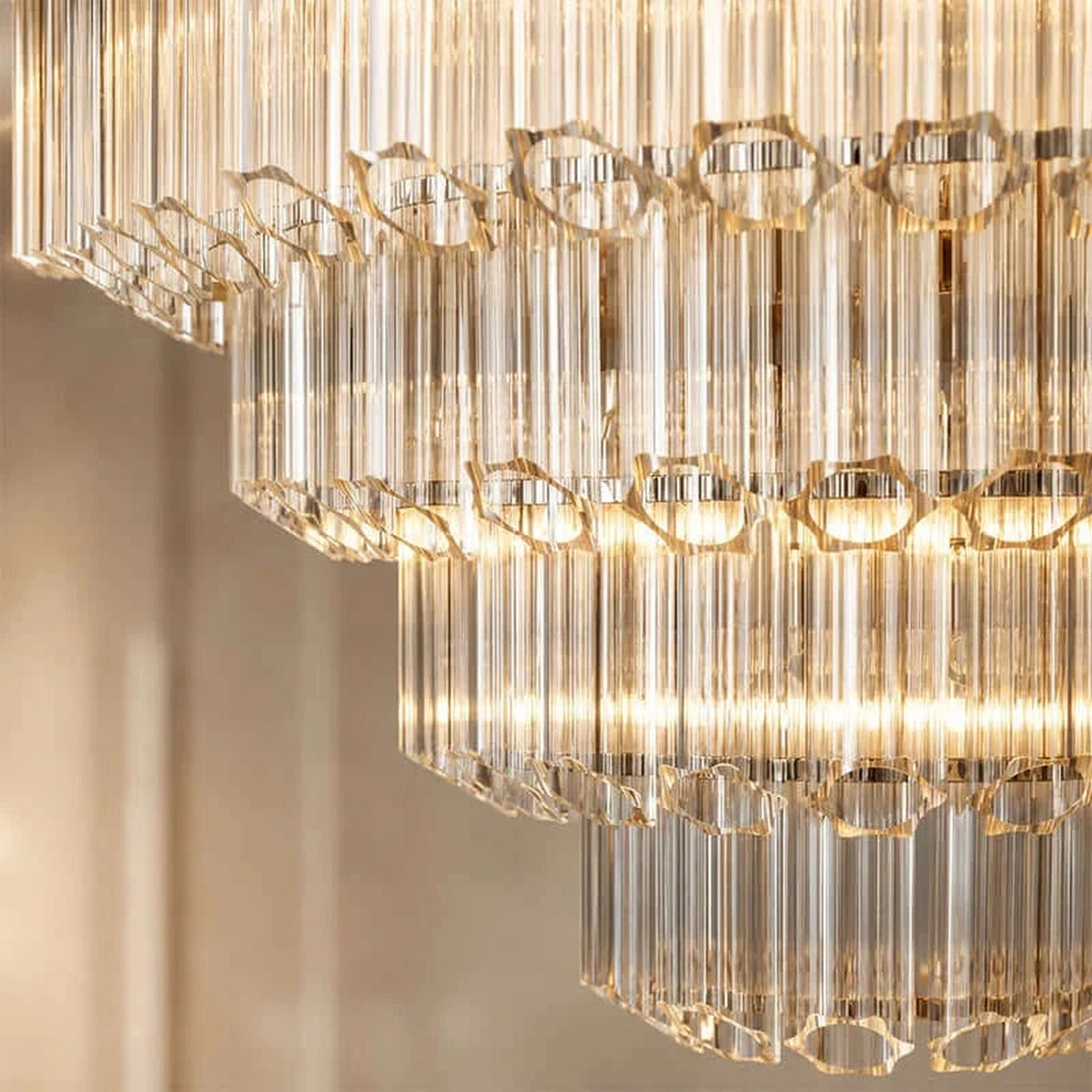 Modern Fluted Tiered Chandelier in clear crystal glass for Dining Room by AUVIELIGHT