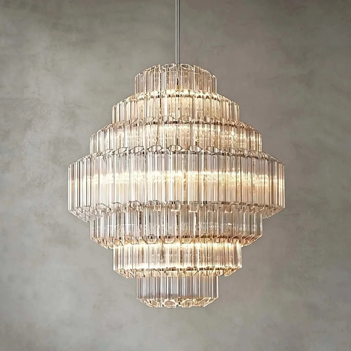 Modern Fluted Tiered Chandelier in clear crystal glass for Dining Room by AUVIELIGHT, Dia 31.5" x H 35.4" / Clear