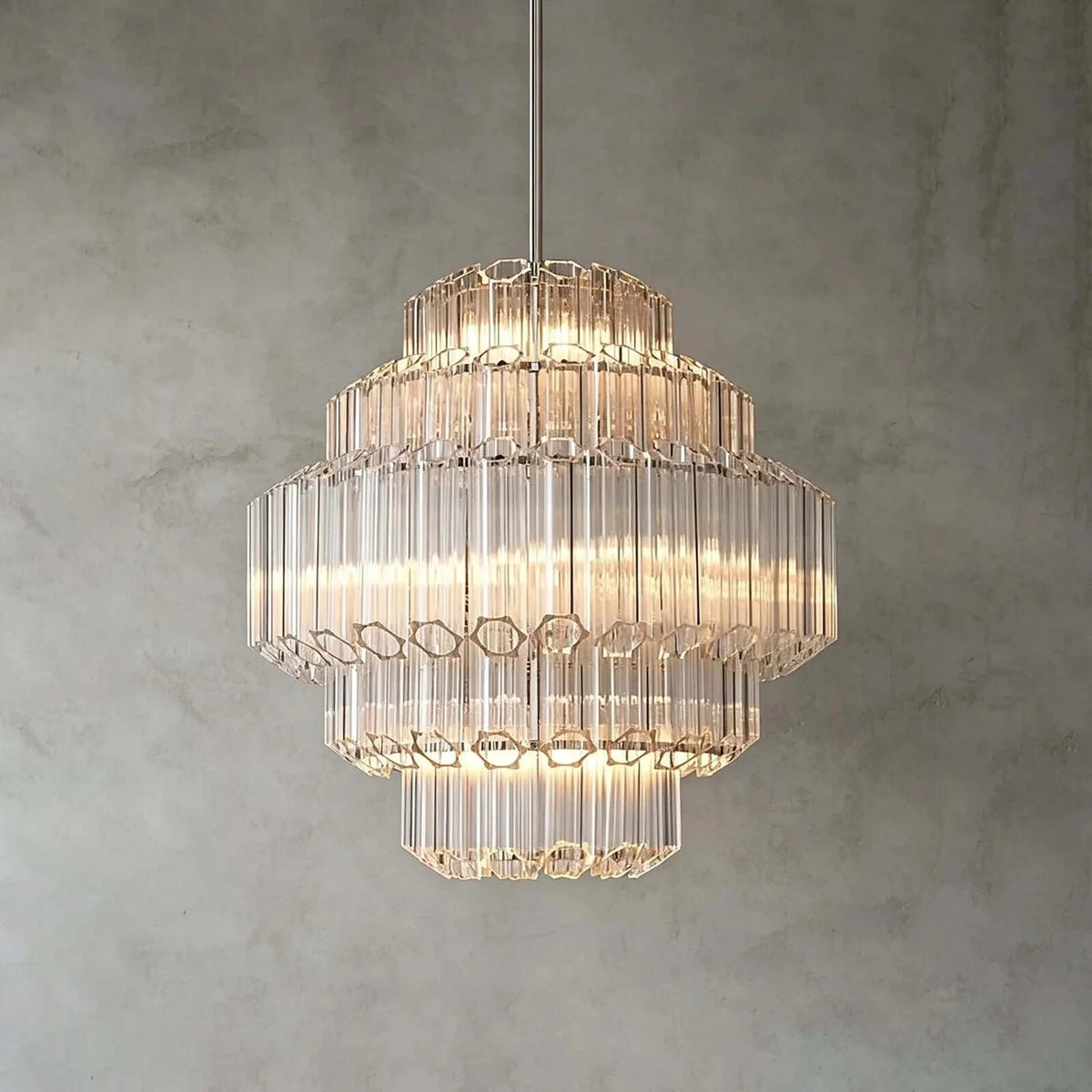 Modern Fluted Tiered Chandelier in clear crystal glass for Dining Room by AUVIELIGHT, Dia 19.7" x H 26" / Clear