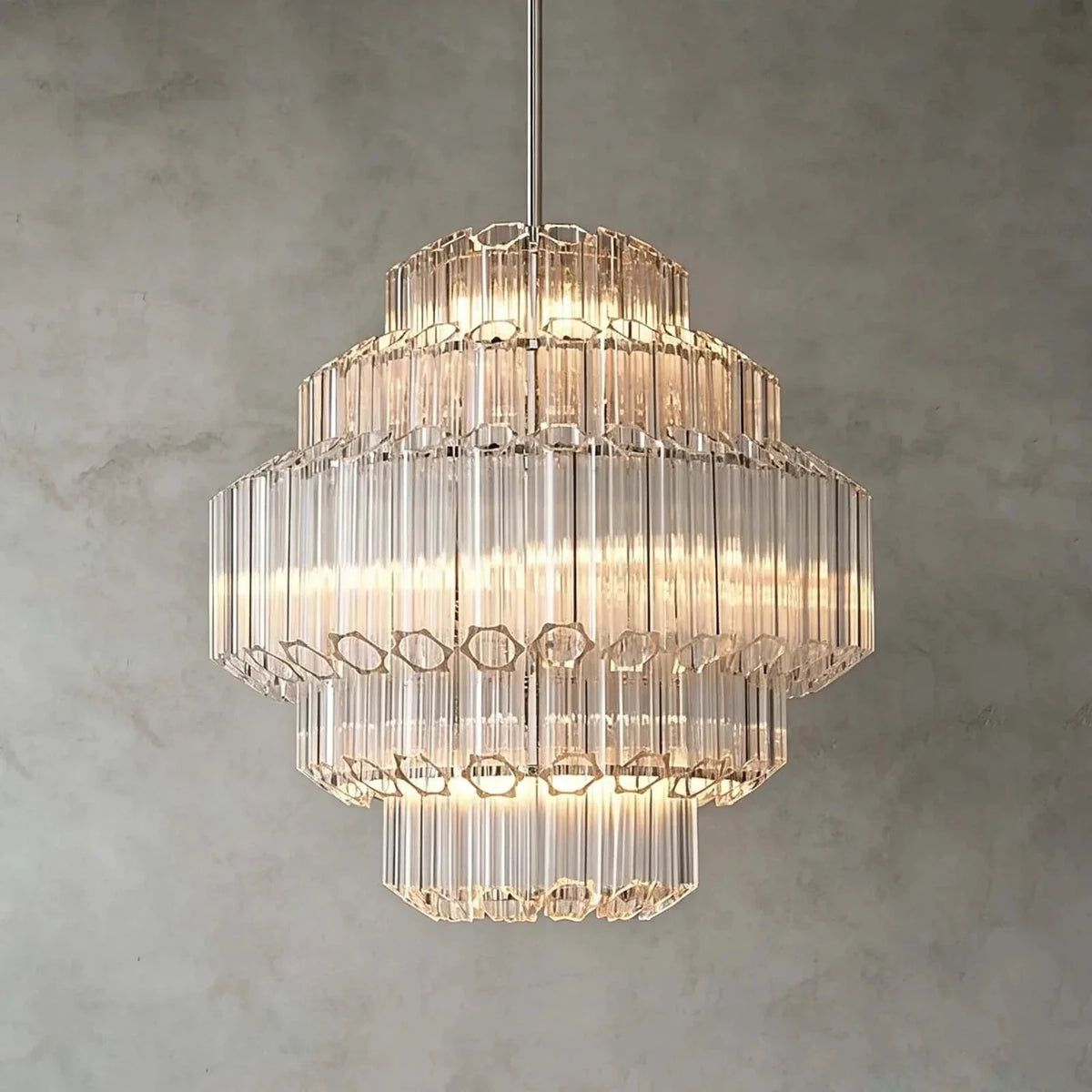 Modern Fluted Tiered Chandelier in clear crystal glass for Dining Room by AUVIELIGHT, Dia 23.6" x H 26" / Clear