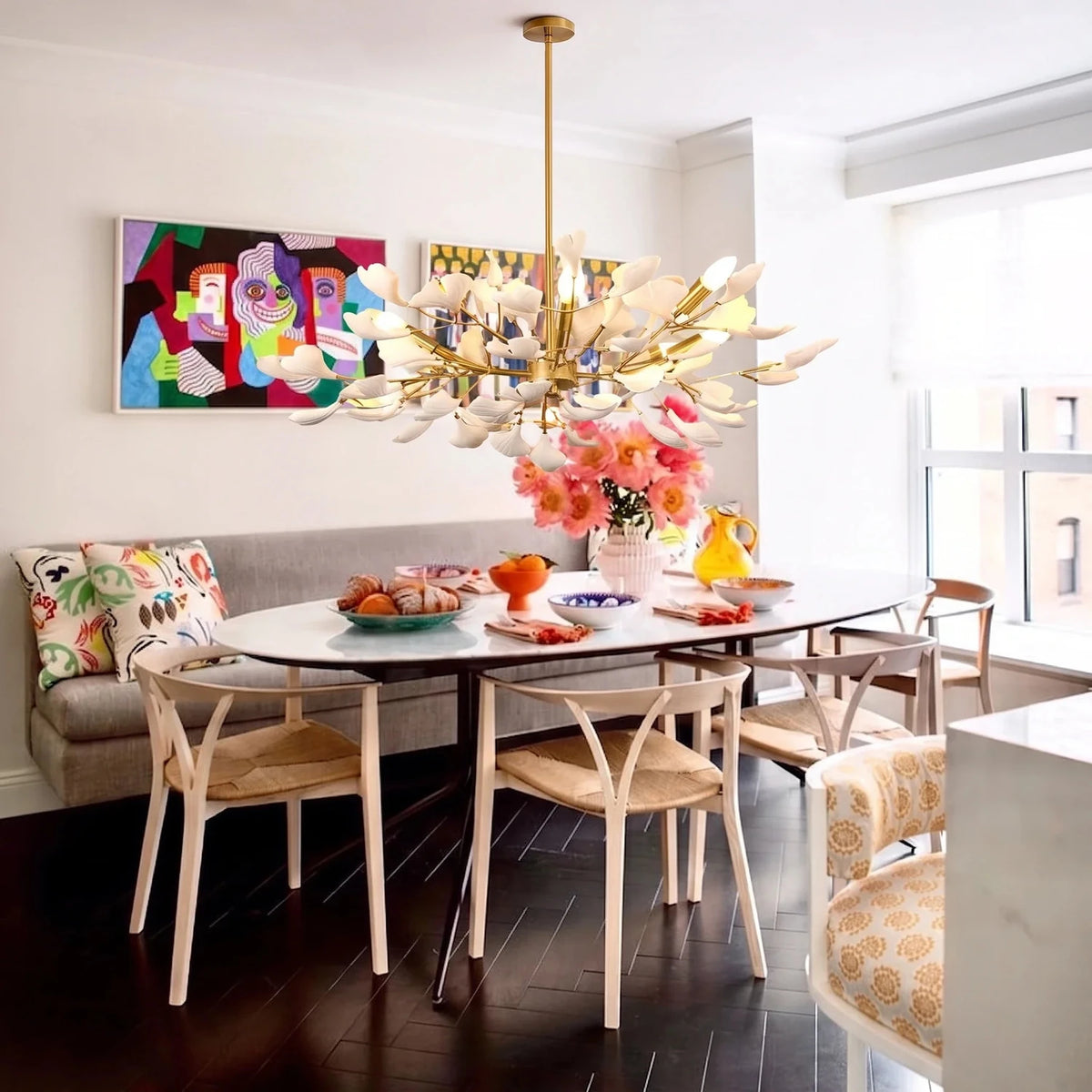 Modern Ginkgo Leaf Chandelier in ceramic for Dining Room by AUVIELIGHT