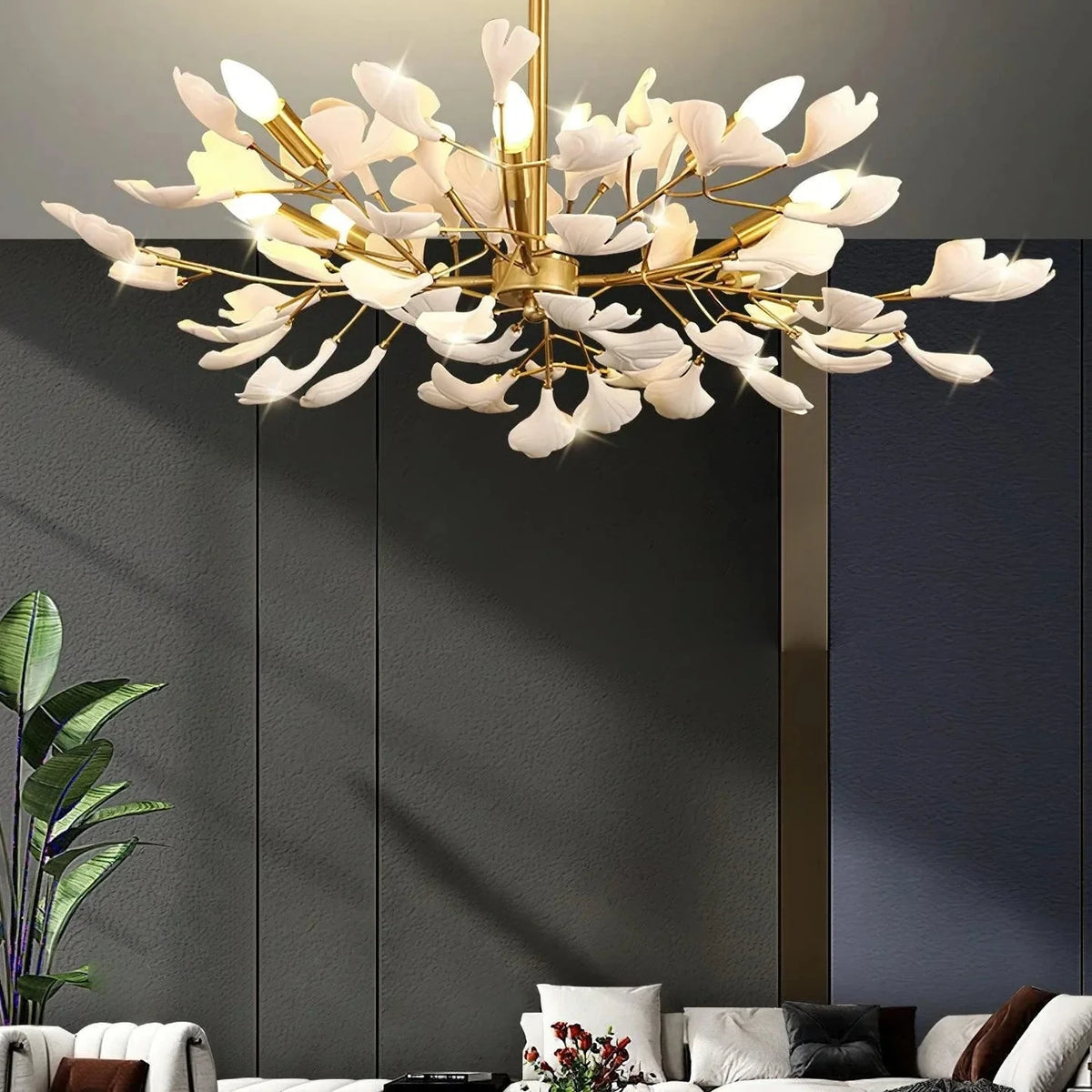 Modern Ginkgo Leaf Chandelier in ceramic for Dining Room by AUVIELIGHT