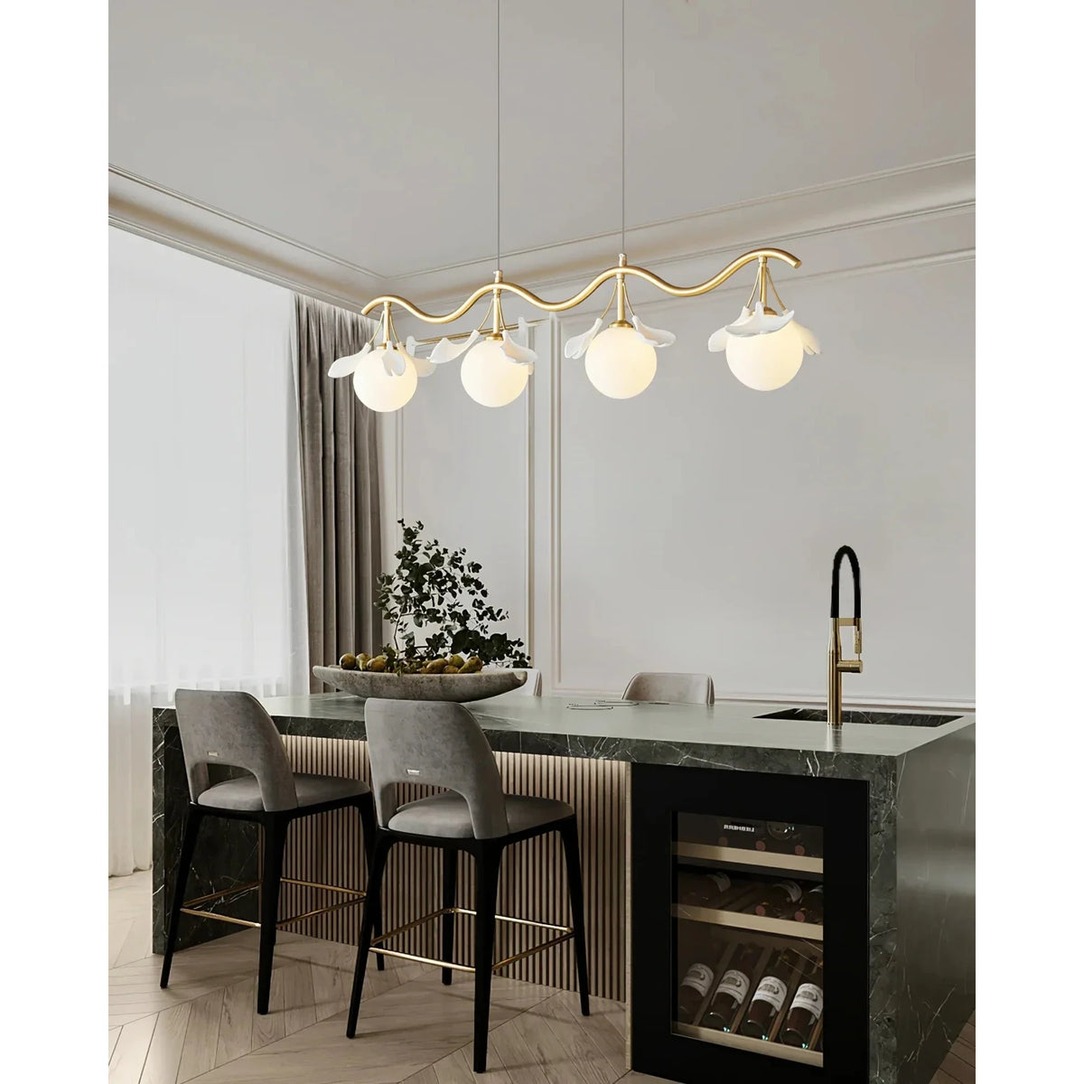 Modern Ginkgo Leaf Chandelier in frosted for Dining Room by AUVIELIGHT