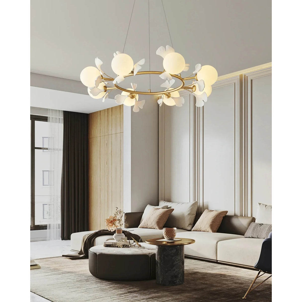 Modern Ginkgo Leaf Chandelier in frosted for Dining Room by AUVIELIGHT