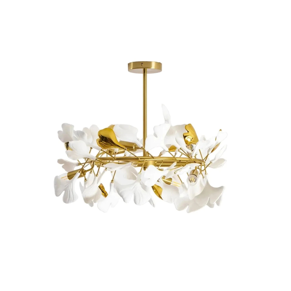 Modern Ginkgo Leaf Flush Mount for Low Ceilings by AUVIELIGHT, Model A ∅ 23.6" x H 15.7" / Gold lampbody & White and Gold leaves