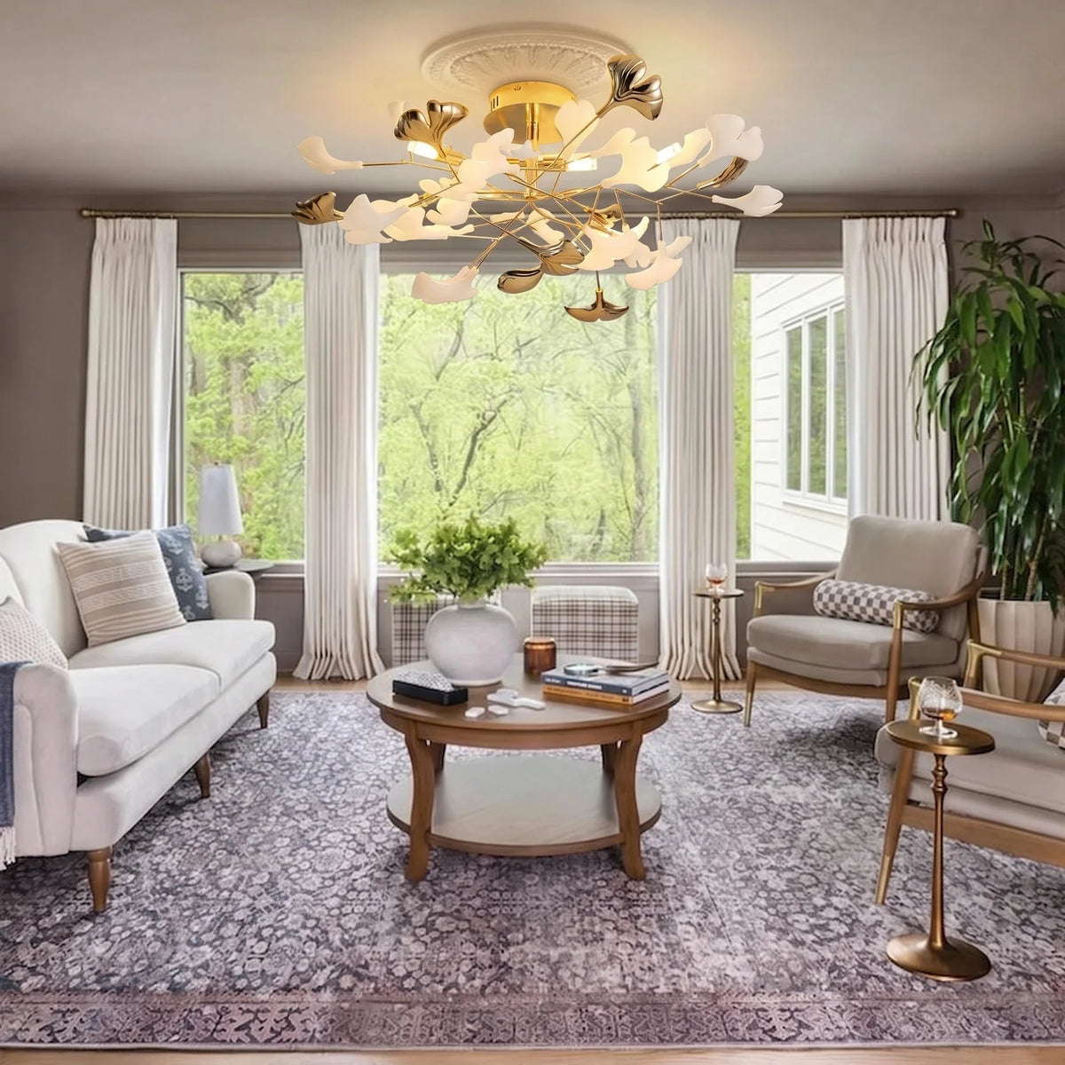 Modern Ginkgo Leaf Flush Mount for Low Ceilings by AUVIELIGHT