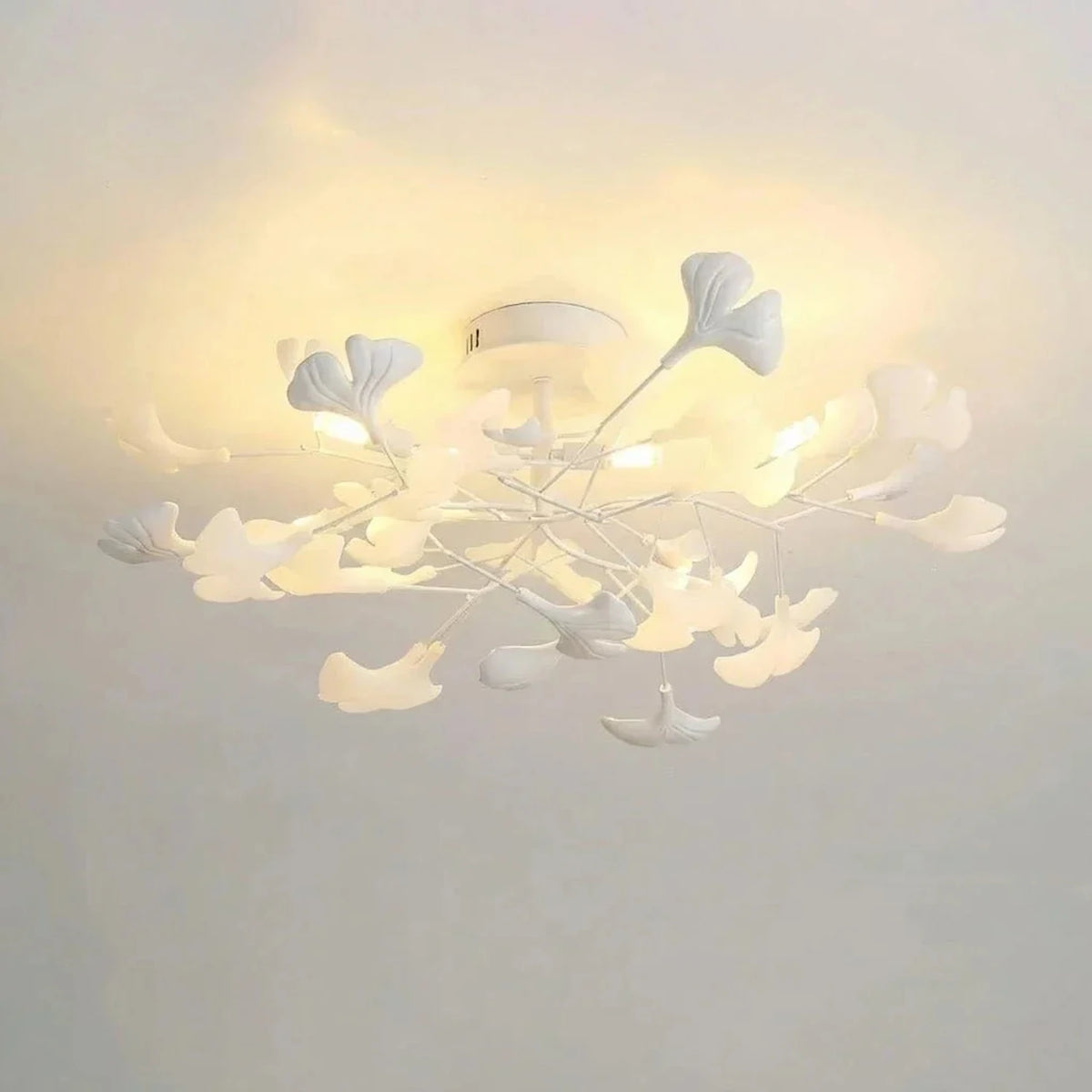 Modern Ginkgo Leaf Flush Mount for Low Ceilings by AUVIELIGHT, Model C ∅ 23.6" x H 11.8" / White lampbody & White leaves