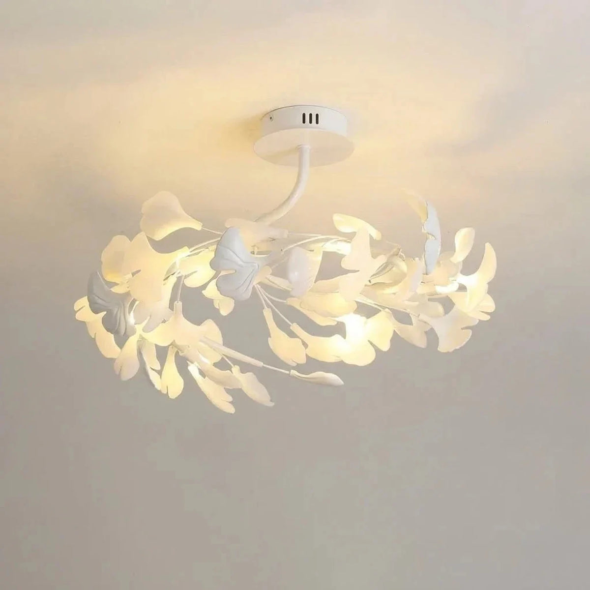 Modern Ginkgo Leaf Flush Mount for Low Ceilings by AUVIELIGHT, Model B ∅ 23.6" x H 13.8" / White lampbody & White leaves