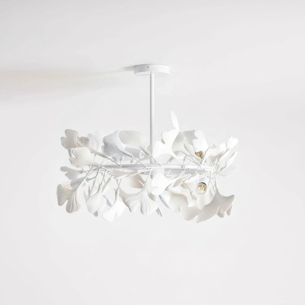 Modern Ginkgo Leaf Flush Mount for Low Ceilings by AUVIELIGHT, Model A ∅ 23.6" x H 15.7" / White lampbody & White leaves
