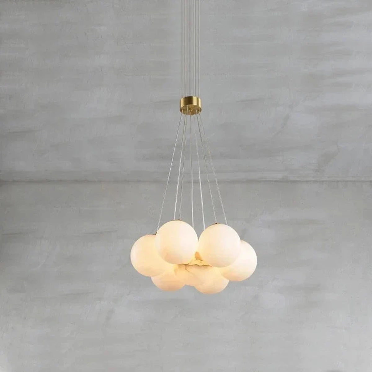 Modern Globe Cluster Chandelier in alabaster for Dining Room by AUVIELIGHT, 7 heads D 40cm x H 200cm / ∅ 15.7″ x H 78.7″ / Brass & White and 1