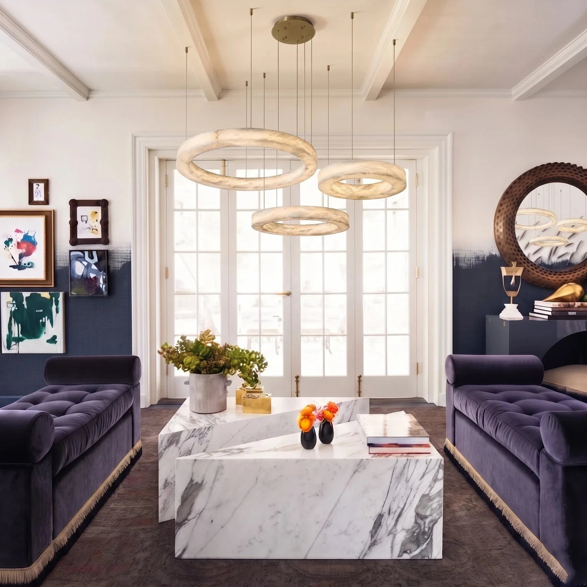 Modern Halo Ring Chandelier in alabaster for Dining Room light fixture by AUVIELIGHT