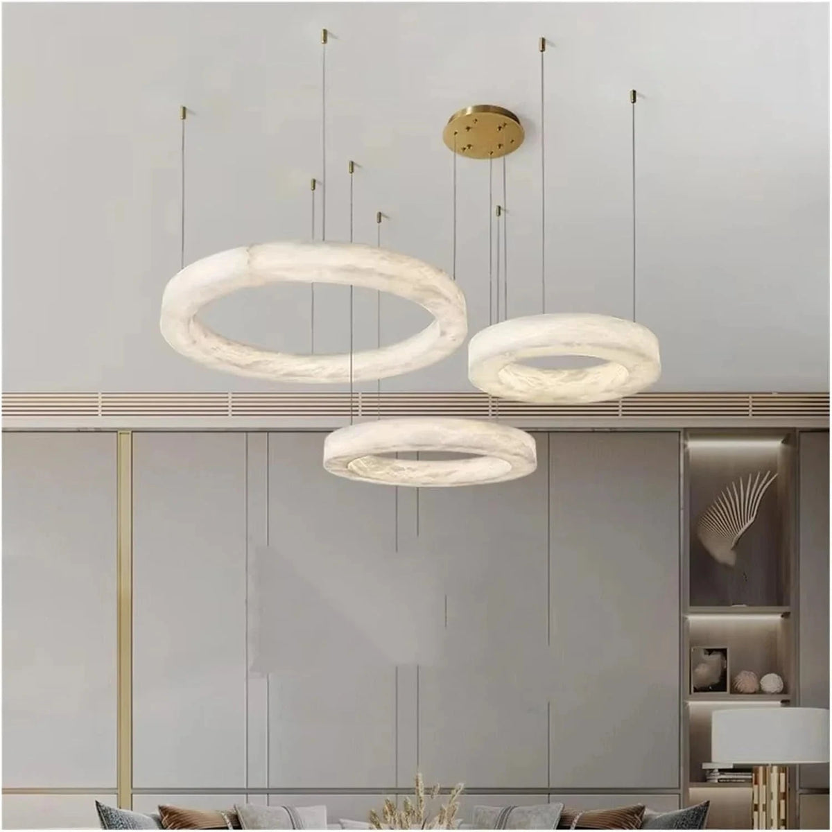 Modern Halo Ring Chandelier in alabaster for Dining Room light fixture by AUVIELIGHT