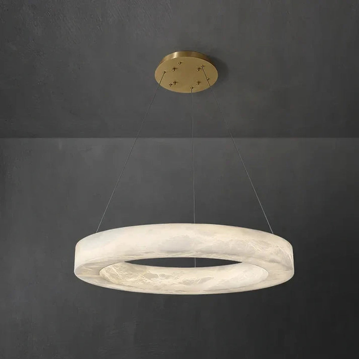 Modern Halo Ring Chandelier in alabaster for Dining Room light fixture by AUVIELIGHT, D 50cm x H 8cm / ∅ 19.7″ x H 3.2″ / White + Golden canopy