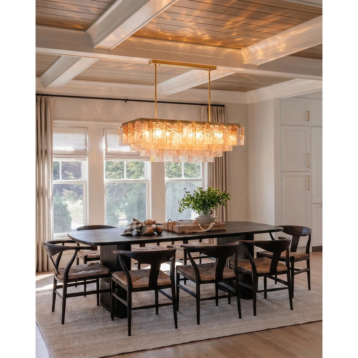 Modern Linear Amber Murano Style Tiered Ice Glass Chandelier light fixture by AUVIELIGHT