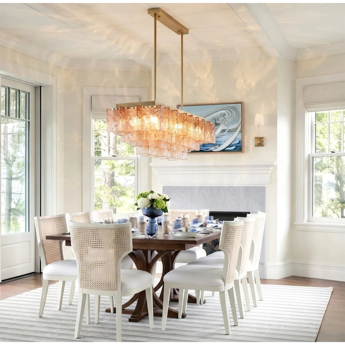 Modern Linear Amber Murano Style Tiered Ice Glass Chandelier light fixture by AUVIELIGHT
