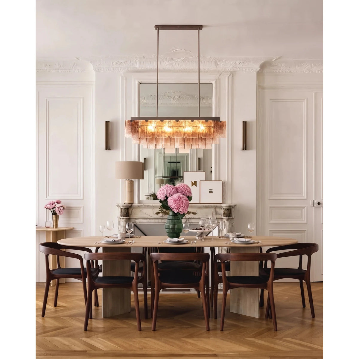 Modern Linear Amber Murano Style Tiered Ice Glass Chandelier light fixture by AUVIELIGHT