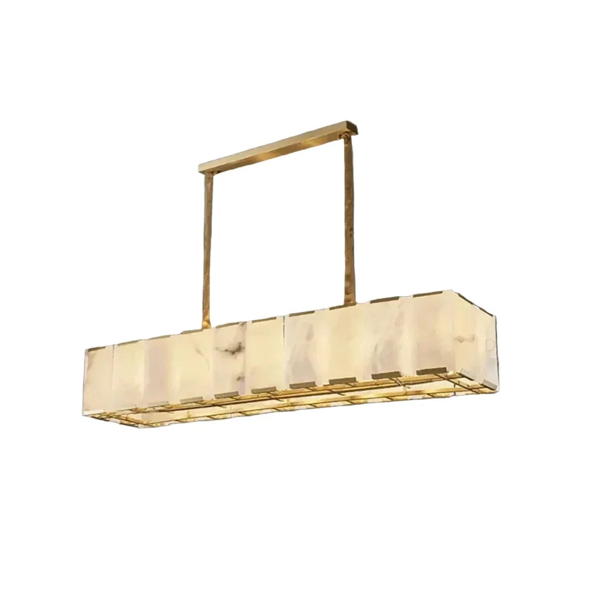 Modern Linear Chandelier in alabaster for Dining Room light fixture by AUVIELIGHT, L 100cm x H 21cm / ∅ 39.4″ x H 8.3″ / White + Gold