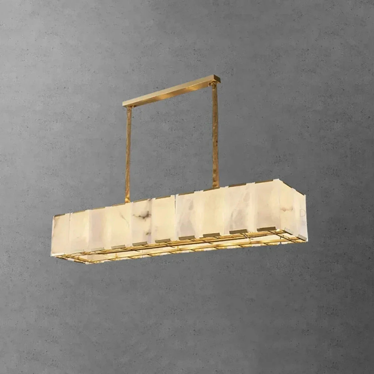 Modern Linear Chandelier in alabaster for Dining Room light fixture by AUVIELIGHT, L 120cm x H 21cm / ∅ 47.3″ x H 8.3″ / White + Gold