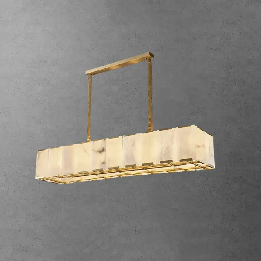 Modern Linear Chandelier in alabaster for Dining Room light fixture by AUVIELIGHT, L 120cm x H 21cm / ∅ 47.3″ x H 8.3″ / White + Gold