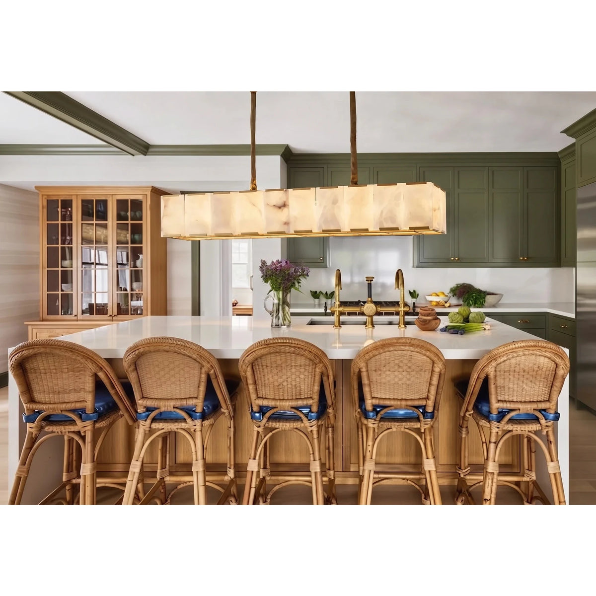 Modern Linear Chandelier in alabaster for Dining Room light fixture by AUVIELIGHT