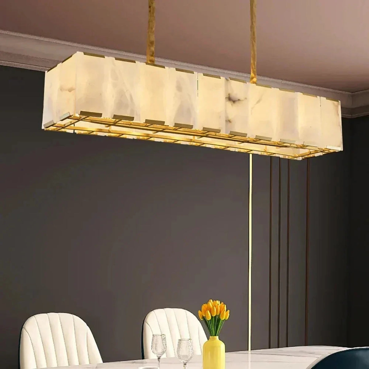 Modern Linear Chandelier in alabaster for Dining Room light fixture by AUVIELIGHT