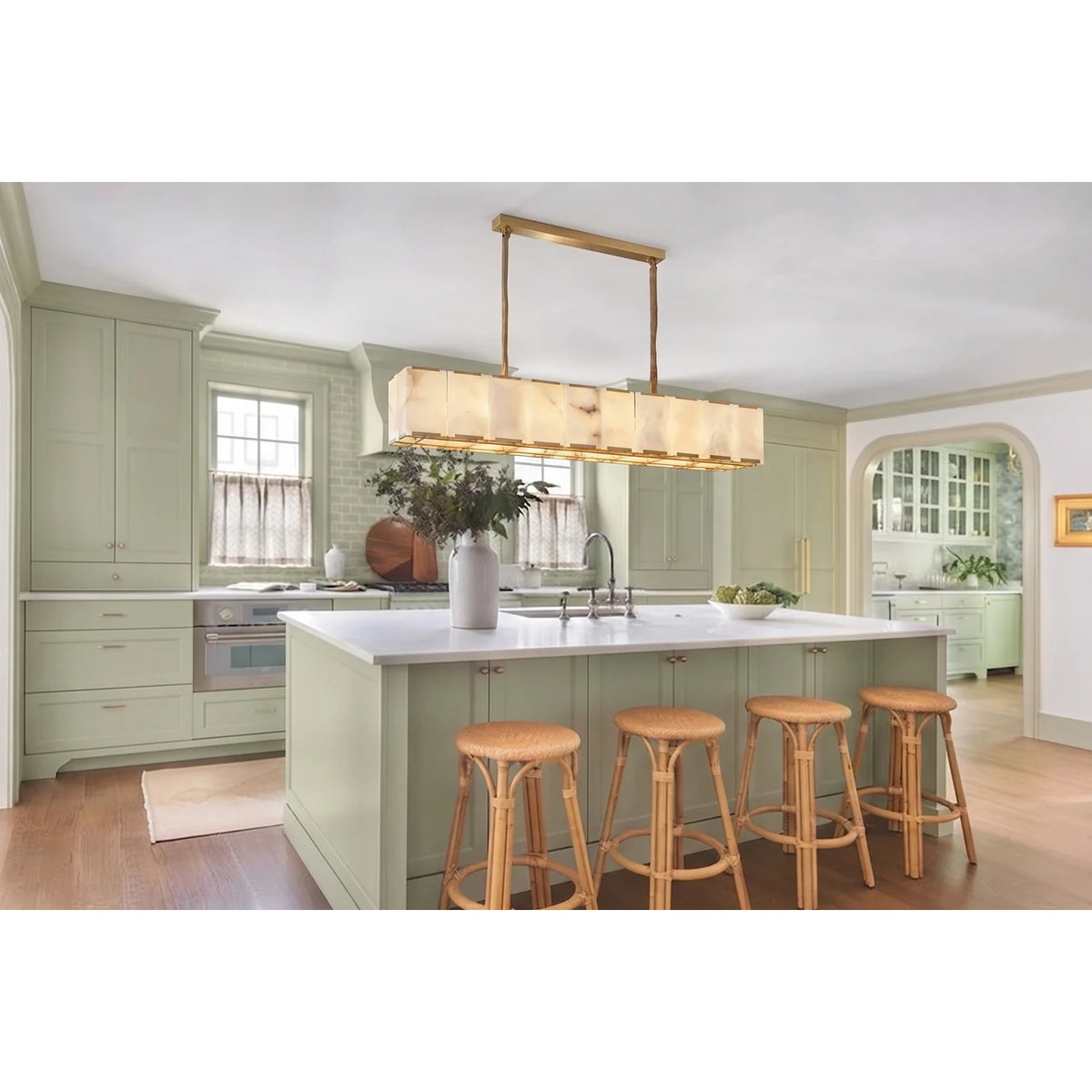 Modern Linear Chandelier in alabaster for Dining Room light fixture by AUVIELIGHT