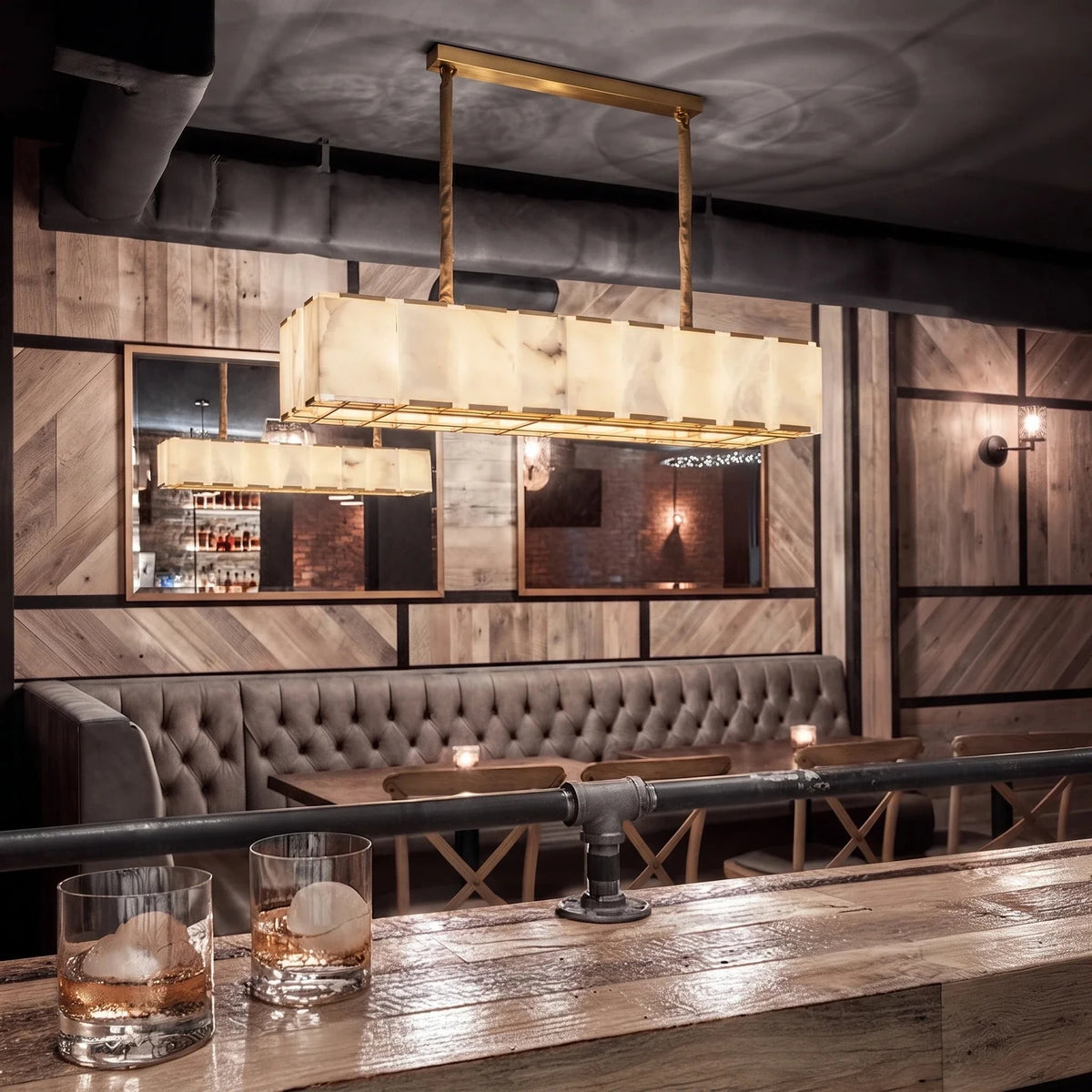 Modern Linear Chandelier in alabaster for Dining Room light fixture by AUVIELIGHT