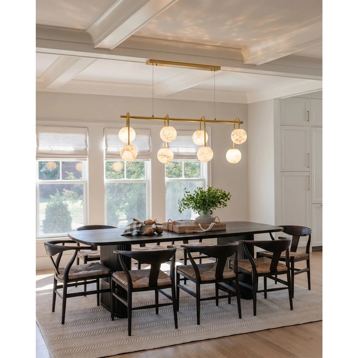 Modern Linear Globe Chandelier in alabaster for Dining Room by AUVIELIGHT