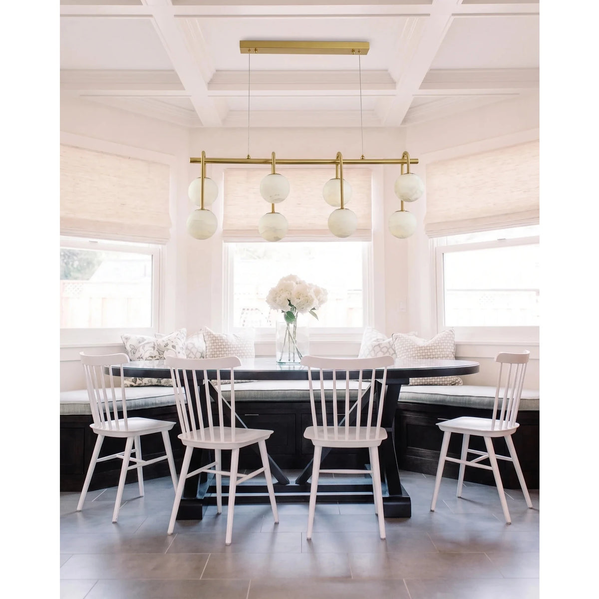 Modern Linear Globe Chandelier in alabaster for Dining Room by AUVIELIGHT