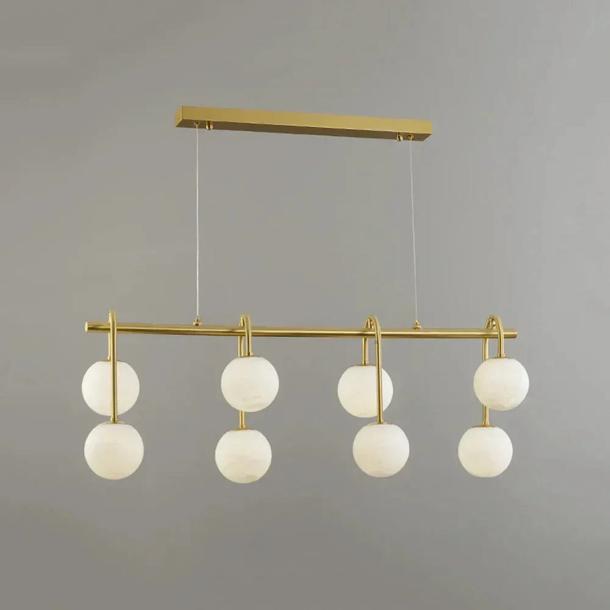 Modern Linear Globe Chandelier in alabaster for Dining Room by AUVIELIGHT, Dia 100cm x H 35cm / ∅ 39.4″ x H 13.8″ / White+Gold and 1 other sizes