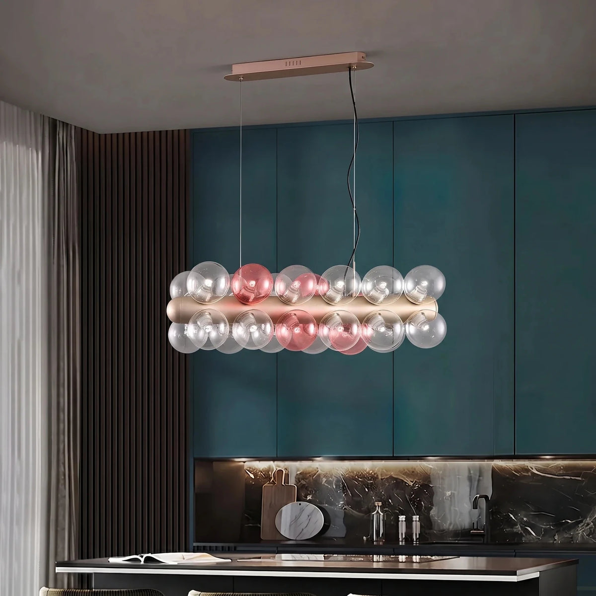 Modern Linear Globe Chandelier in glass for Dining Room light fixture by AUVIELIGHT