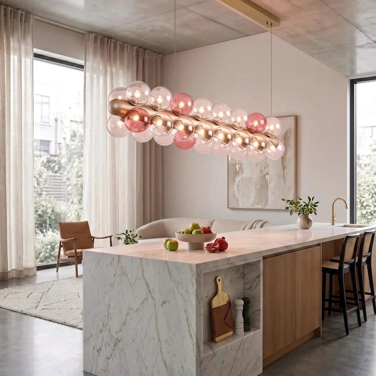 Modern Linear Globe Chandelier in glass for Dining Room light fixture by AUVIELIGHT
