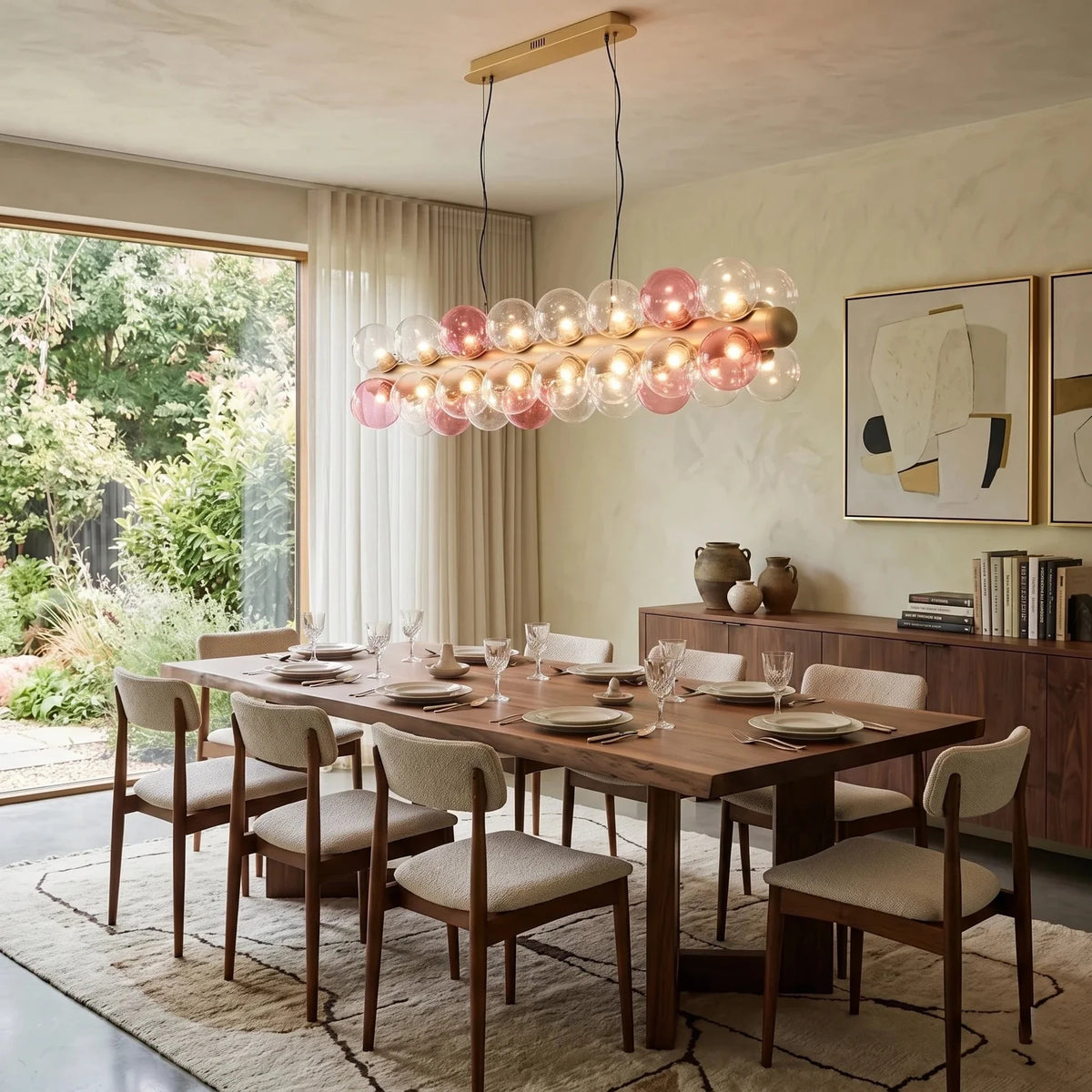 Modern Linear Globe Chandelier in glass for Dining Room light fixture by AUVIELIGHT