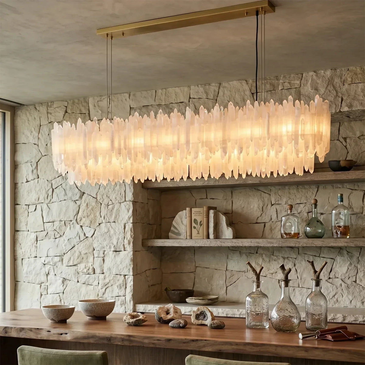 Modern Linear Icicle Chandelier in alabaster for Dining Room by AUVIELIGHT