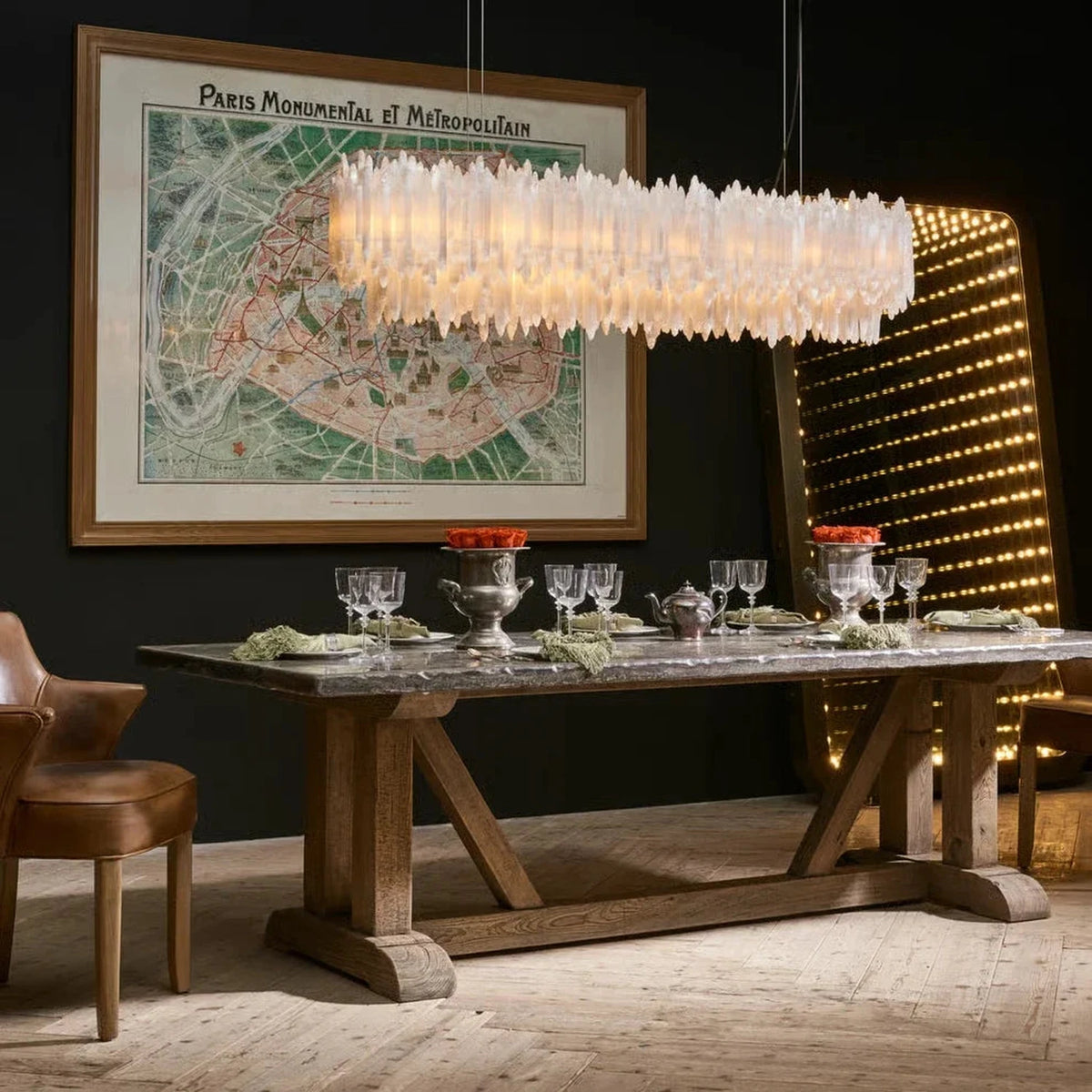 Modern Linear Icicle Chandelier in alabaster for Dining Room by AUVIELIGHT