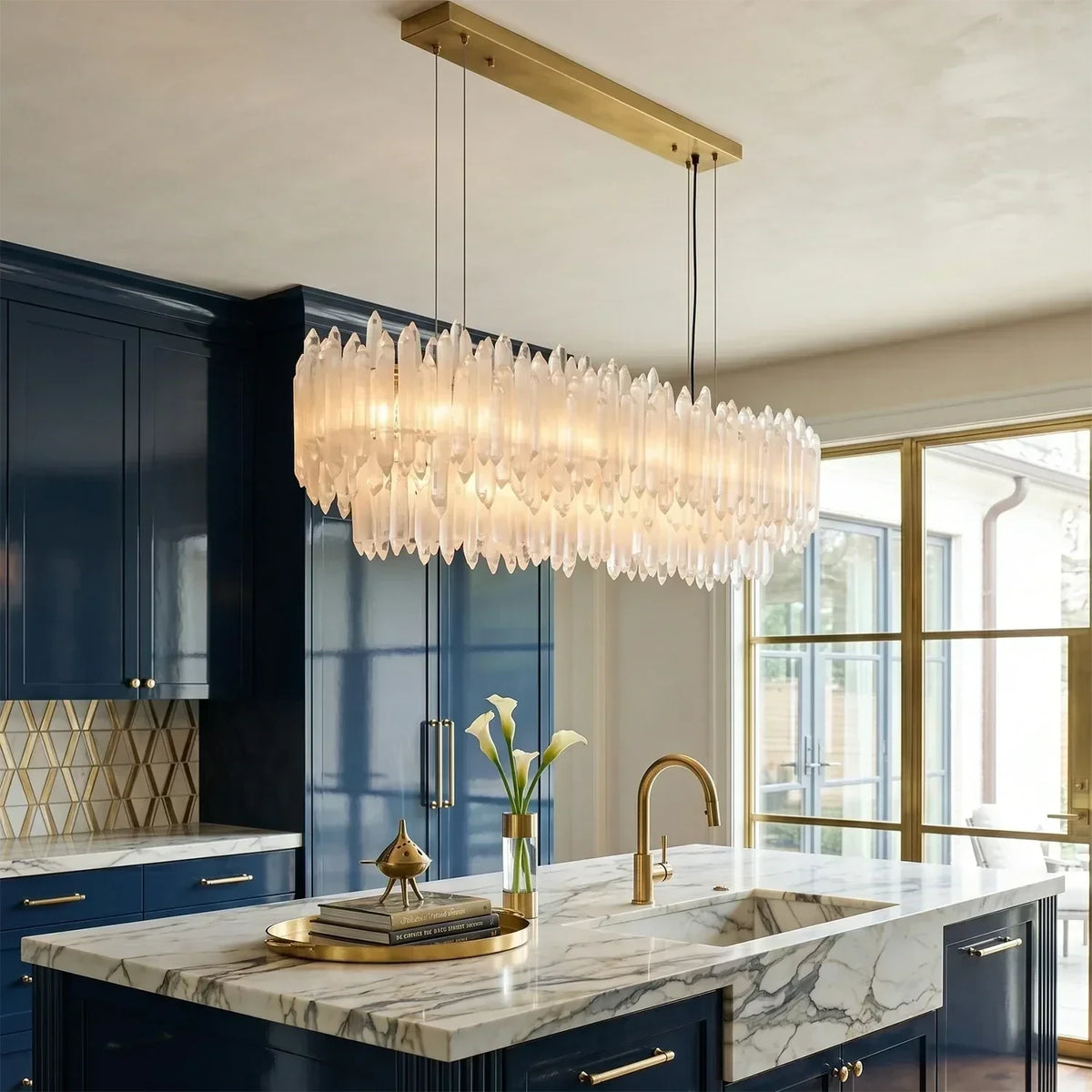 Modern Linear Icicle Chandelier in alabaster for Dining Room by AUVIELIGHT