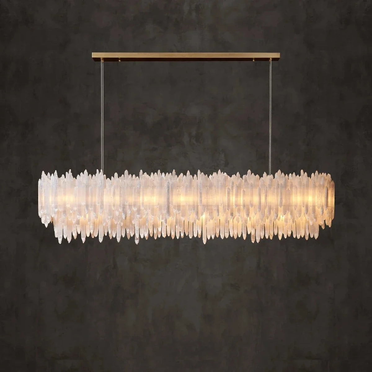 Modern Linear Icicle Chandelier in alabaster for Dining Room by AUVIELIGHT, L 47.3" x W 11.8 x H 8.7" / Gold & White / Warm Light and 1 other