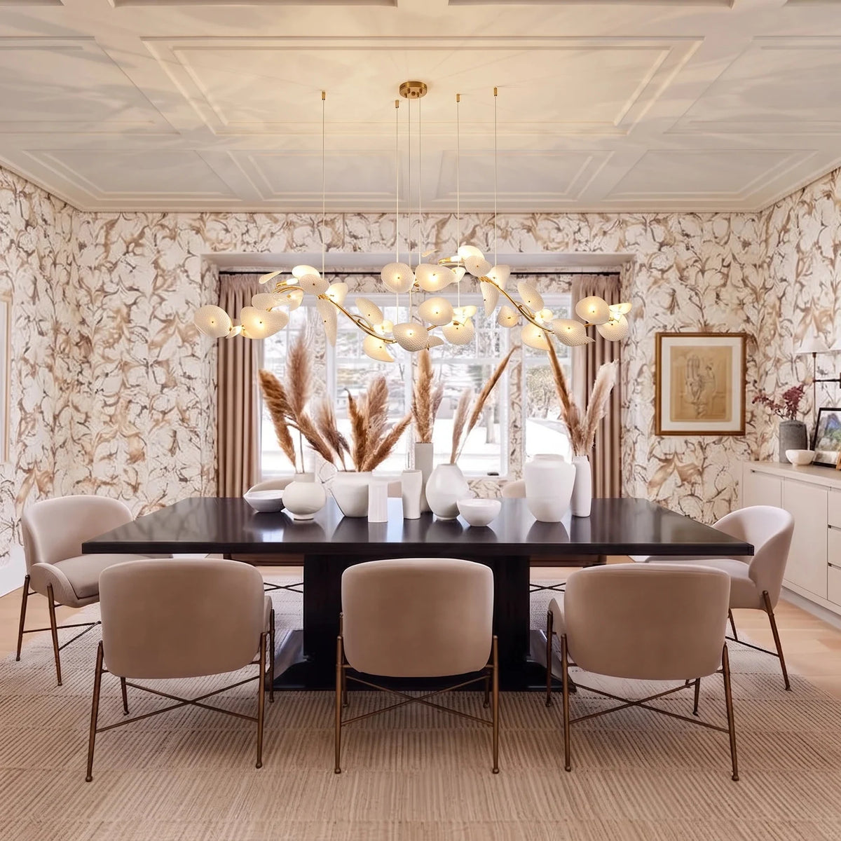 Modern Linear White Ceramic Petal Chandelier light fixture by AUVIELIGHT