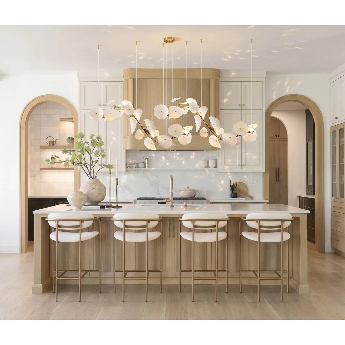 Modern Linear White Ceramic Petal Chandelier light fixture by AUVIELIGHT