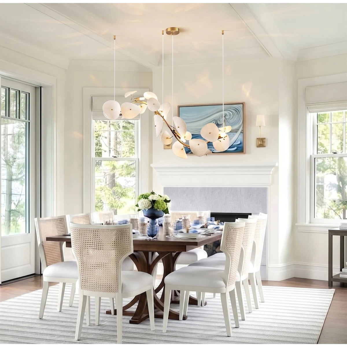 Modern Linear White Ceramic Petal Chandelier light fixture by AUVIELIGHT