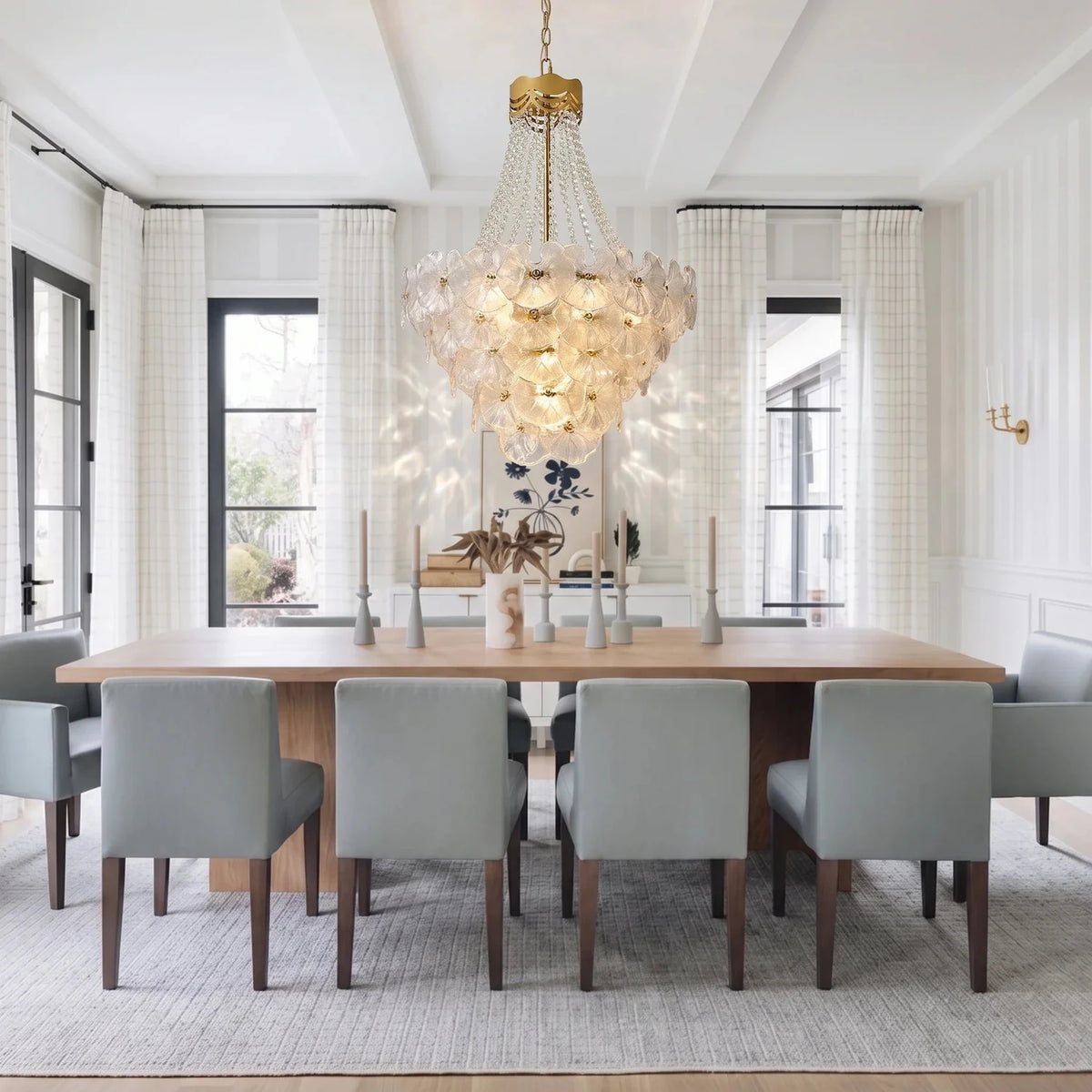 Modern Lotus Leaf Chandelier in clear textured glass for Dining Room by AUVIELIGHT