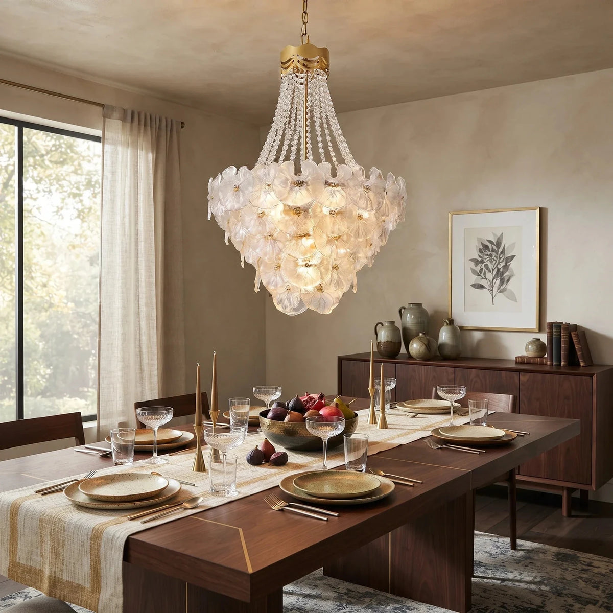 Modern Lotus Leaf Chandelier in clear textured glass for Dining Room by AUVIELIGHT