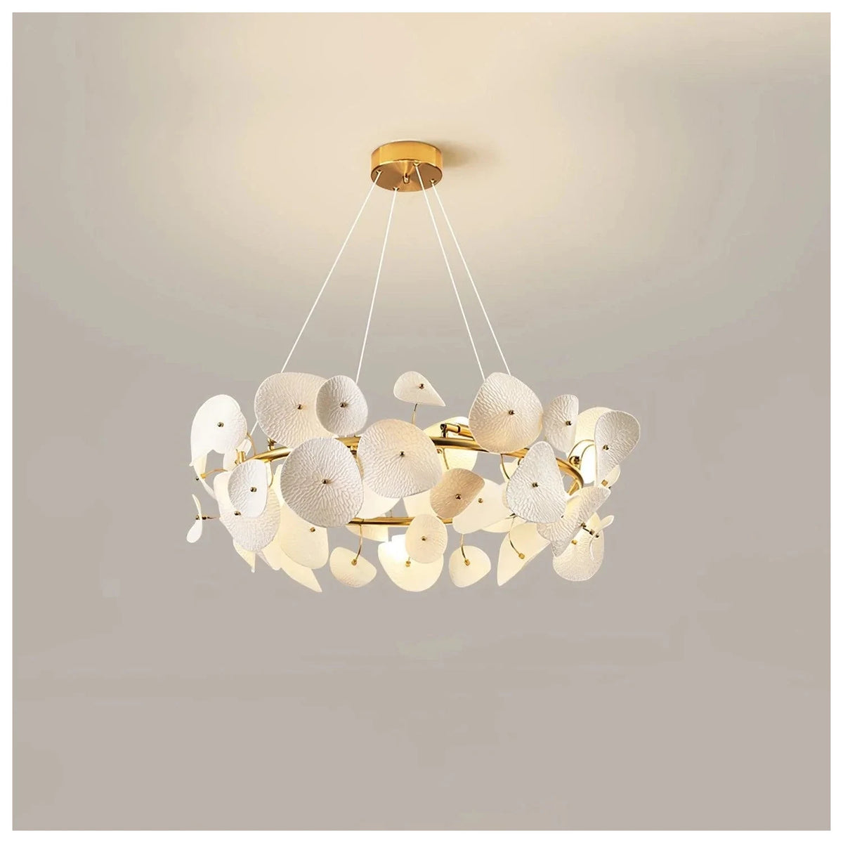 Modern Matte White Ceramic Petal Ring Chandelier light fixture by AUVIELIGHT, ∅ 31.5″ x H 11.8″ / Gold & White Ceramic